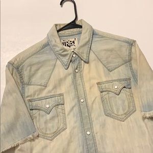 Light Blue Distress True Religion Button down